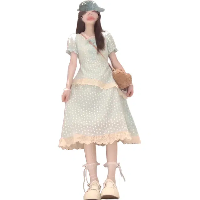 沐晓欣 森系初恋裙夏季欧式复古方领短袖碎花女小个子裙子连衣裙 女款