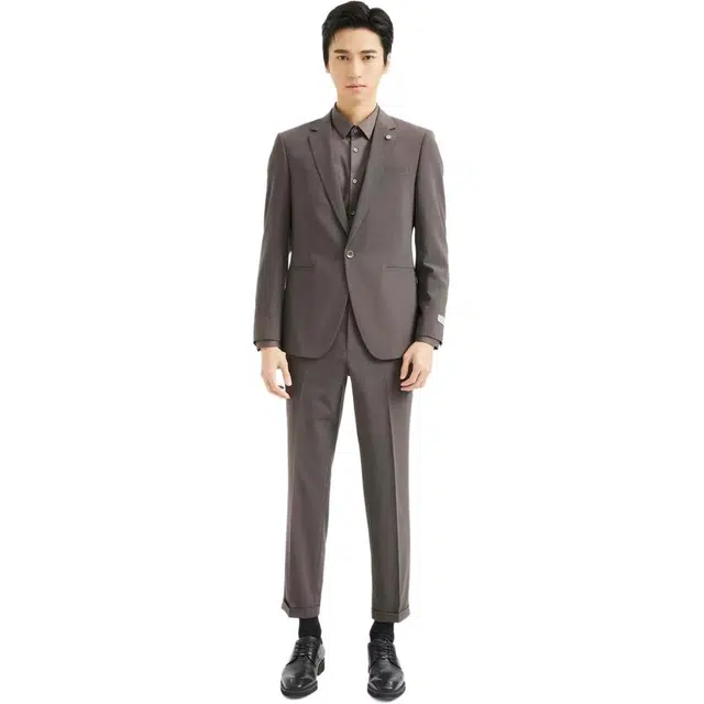 利郎 商务春季休闲纯色平驳领标准正装礼服长袖西装 男款