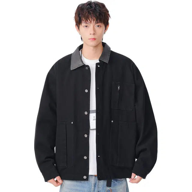 米素力 重磅水洗猎装男士纯色落肩袖宽松型潮夹克 男女同款