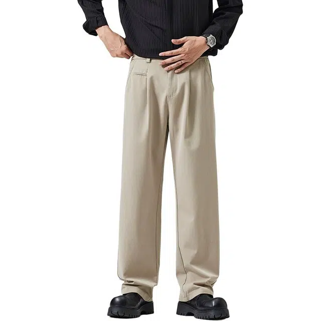 假日伯爵 美式潮流轻奢纯色简约基础款宽松直筒垂感拖地裤舒适亲肤柔软凉感透气运动西裤长裤休闲裤 男款
