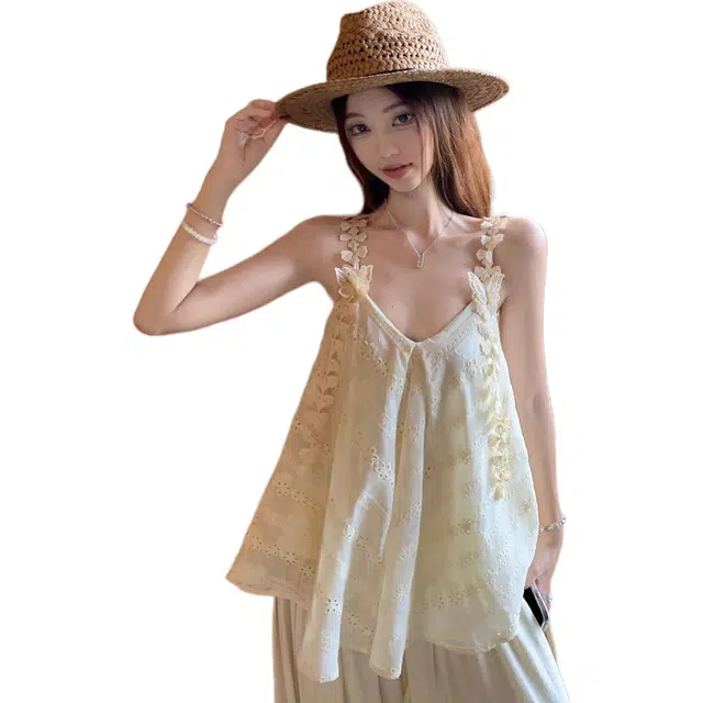 囍鱼少女 小清新度假风蝴蝶结外穿裙摆设计感无袖小衫吊带连衣裙 女款