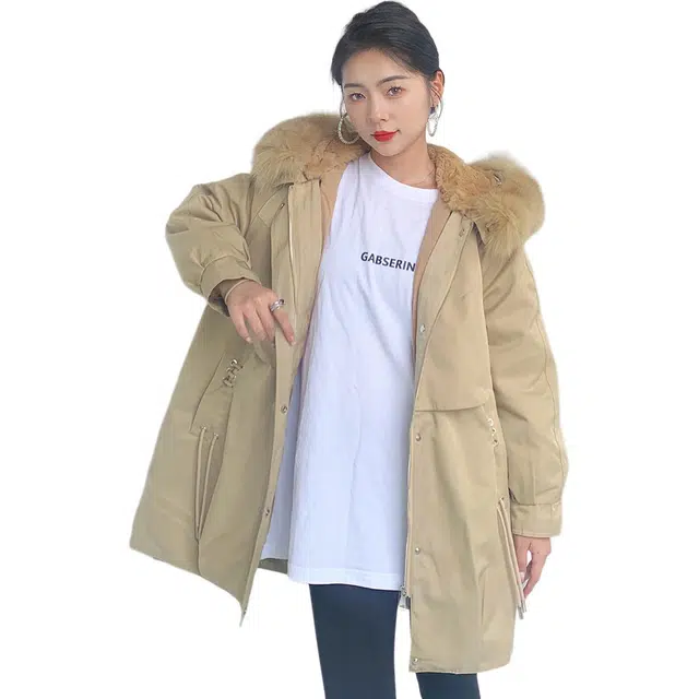 比利斯山羊 时尚休闲保暖纯色宽松派克服 女款