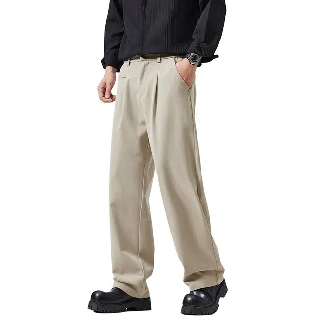 假日伯爵 美式潮流轻奢纯色简约基础款宽松直筒垂感拖地裤舒适亲肤柔软凉感透气运动西裤长裤休闲裤 男款