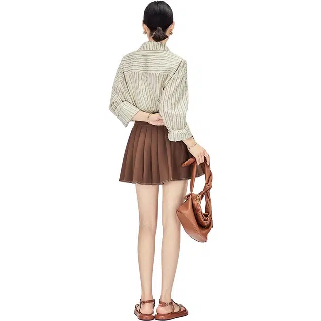 美洋 泡泡纱编织条纹长袖衬衫 女款 杏色