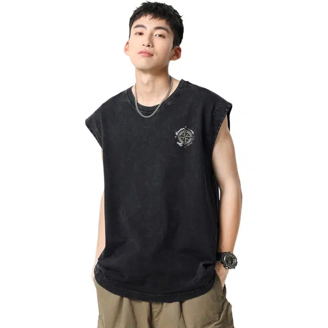 米素力 潮流运动夏天英文圆领背心 男款