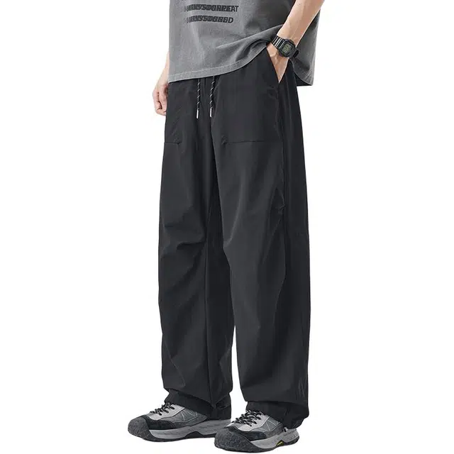 杜克恩 冰丝速干机能伞兵阔腿软壳束脚户外登山运动直筒弯刀工装裤 男女同款