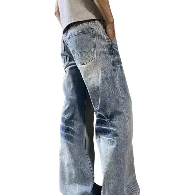 北极绒 水洗百搭直筒拖地长裤美式复古潮牌高街宽松阔腿牛仔裤 男款