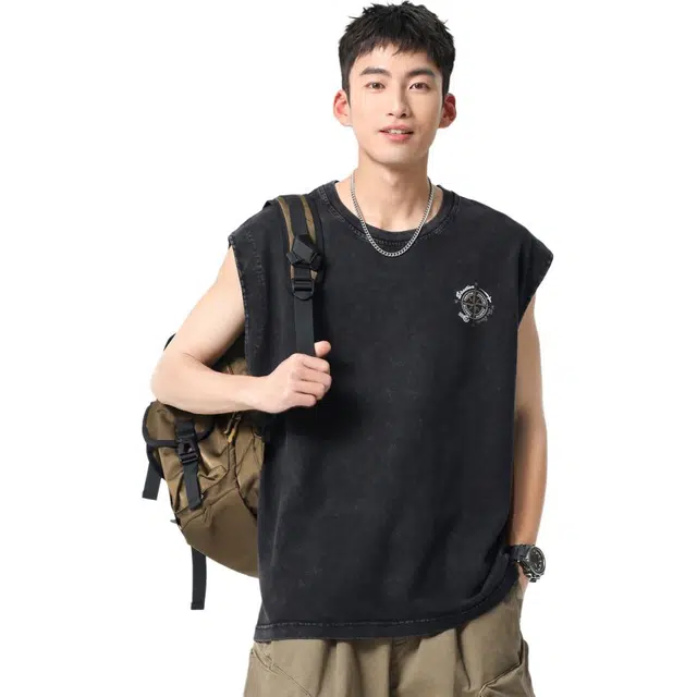 米素力 潮流运动夏天英文圆领背心 男款