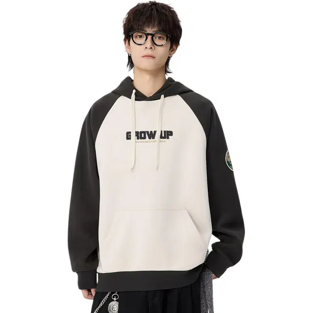 米素力 撞色连帽宽松卫衣 男女同款