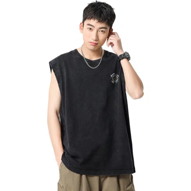 米素力 潮流运动夏天英文圆领背心 男款