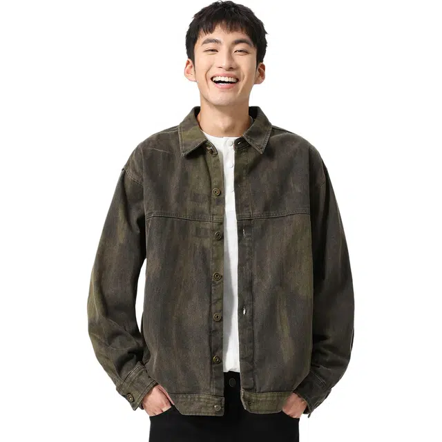 米素力 抓毛翻领衬衫式落肩袖宽松型美式夹克 男女同款