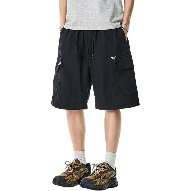 米素力 冰丝夏季薄款纯色休闲裤中腰工装短裤 男款