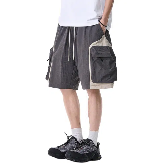 米素力 速干大口袋大码几何图案中腰五分裤工装短裤 男款