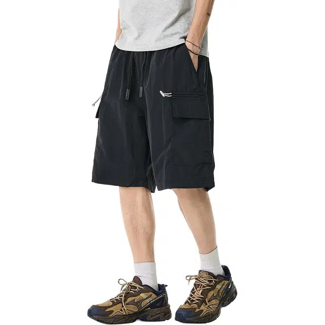 米素力 冰丝夏季薄款纯色休闲裤中腰工装短裤 男款