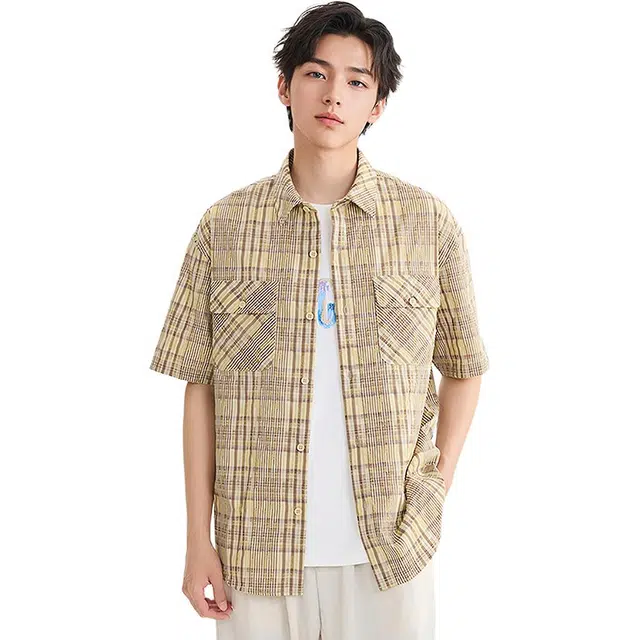 三福 肌理格休闲时尚翻领短袖衬衫 男款