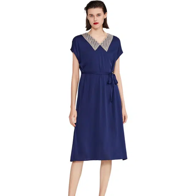 比利斯山羊 法式娃娃领气质通勤重磅桑蚕丝休闲连衣裙 女款