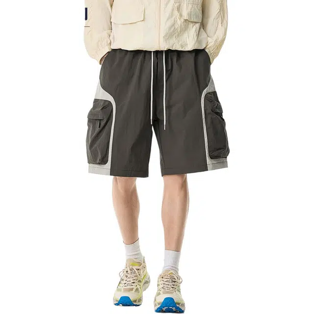 米素力 速干大口袋大码几何图案中腰五分裤工装短裤 男款