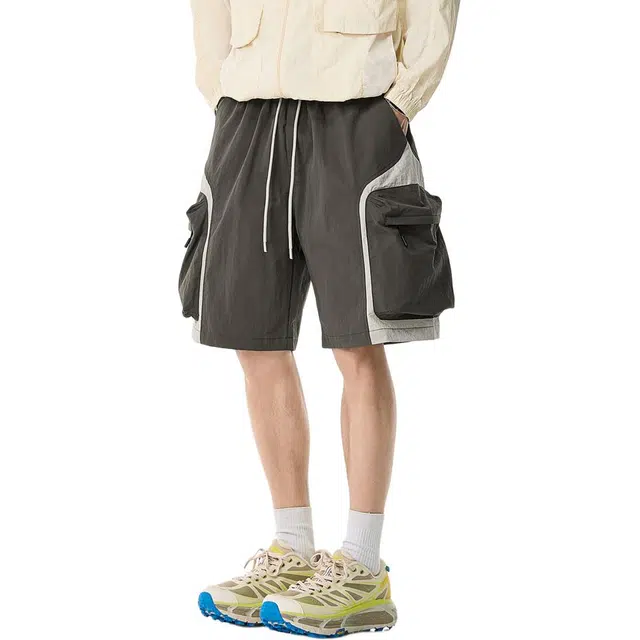 米素力 速干大口袋大码几何图案中腰五分裤工装短裤 男款