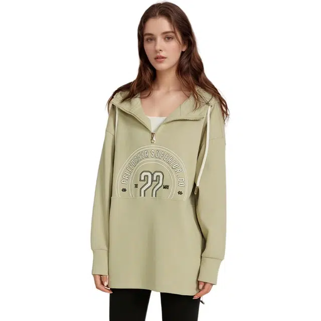 莫代尔 美式复古上衣字母印花连帽长袖通勤卫衣 女款