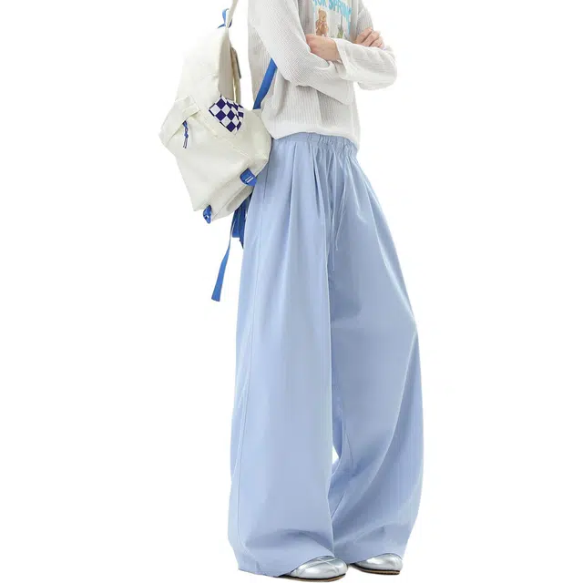 加荣 多巴胺山本裤夏季轻薄透气潮牌青少年户外出行百搭宽松小众设计感抽绳松紧腰垂感直筒阔腿拖地裤休闲裤 男女同款