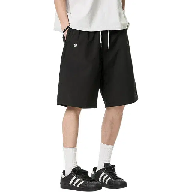 米素力 冰丝运动宽松纯色中腰五分裤休闲短裤 男款