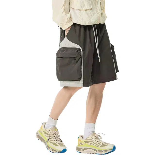 米素力 速干大口袋大码几何图案中腰五分裤工装短裤 男款