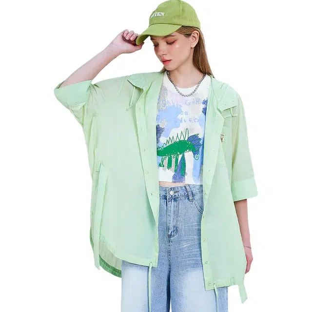 木果果木 夏季韩版慵懒风纯色常规短袖翻领休闲衬衫 女款