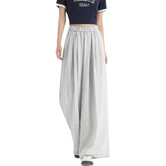 法文箱子 纯色高腰适中宽松阔腿休闲裤 女款