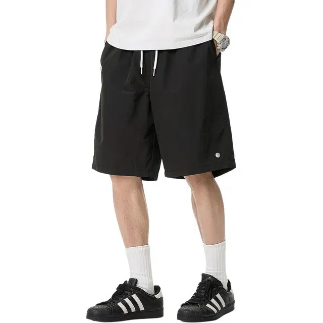 米素力 冰丝运动宽松纯色中腰五分裤休闲短裤 男款