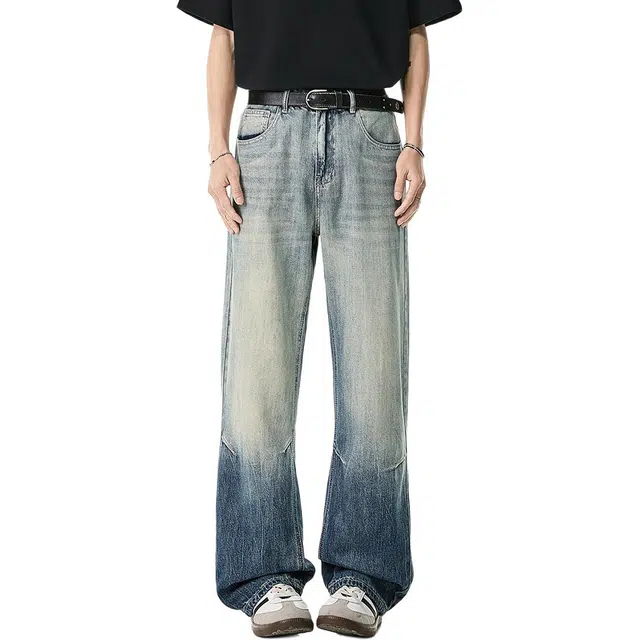 米素力 渐变色天丝夏季宽松中腰长裤牛仔裤 男款