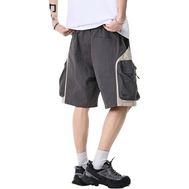 米素力 速干大口袋大码几何图案中腰五分裤工装短裤 男款