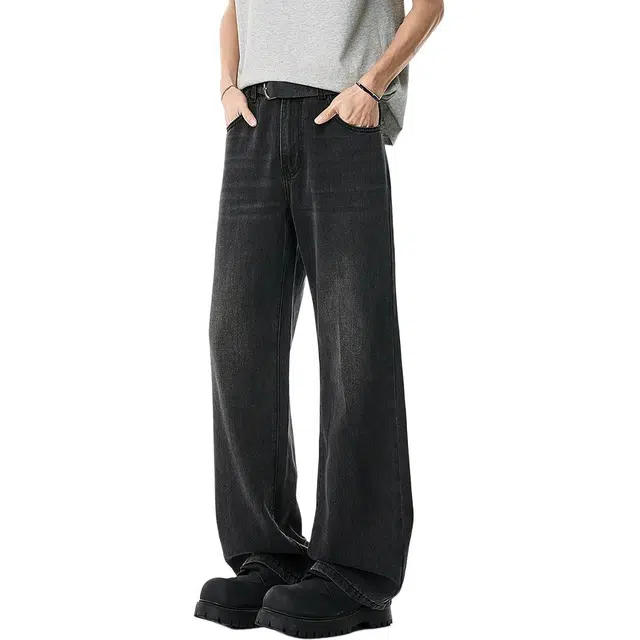 米素力 宽松中腰长裤百搭牛仔裤 男款