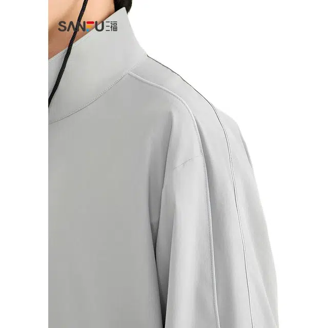 三福 净色宽松户外长袖立领 超轻透气防风防晒服 男款