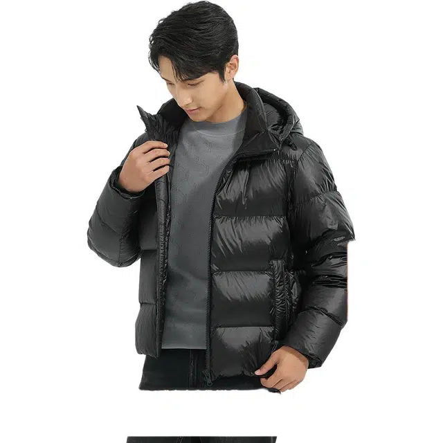 利郎 拒水保暖外套纯色连帽羽绒服 男款
