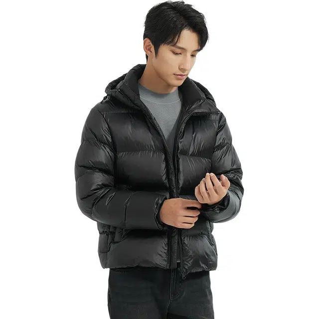 利郎 拒水保暖外套纯色连帽羽绒服 男款