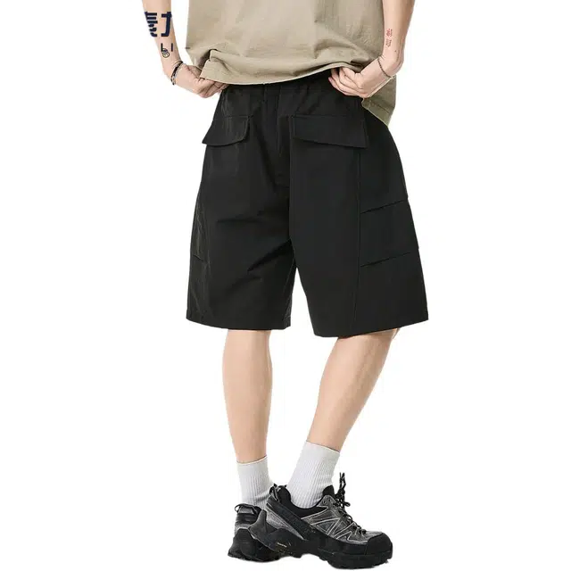 米素力 冰丝夏季外穿纯色中腰五分裤工装短裤 男款