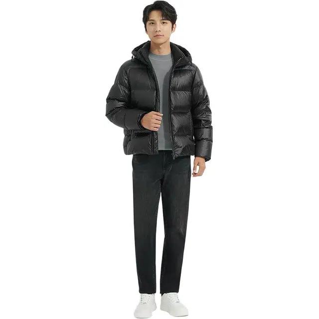 利郎 拒水保暖外套纯色连帽羽绒服 男款