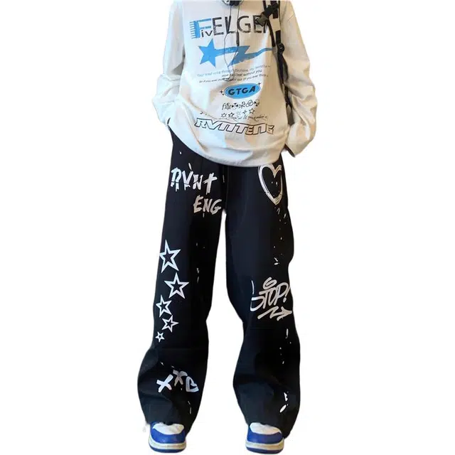 北极绒 美式复古高街男潮牌高街秋冬宽松直筒长裤潮牌休闲裤 男款