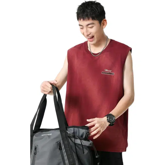 米素力 健身运动坎肩英文圆领背心 男款