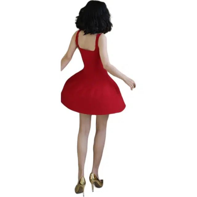 囍鱼少女 复古港风性感纯色无袖高腰吊带连衣裙 女款