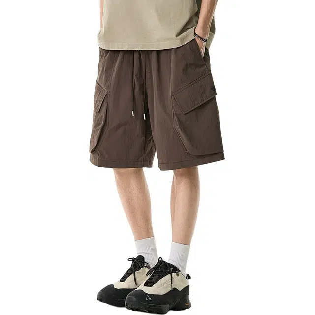 米素力 速干冰丝大码纯色中腰五分裤工装短裤 男款