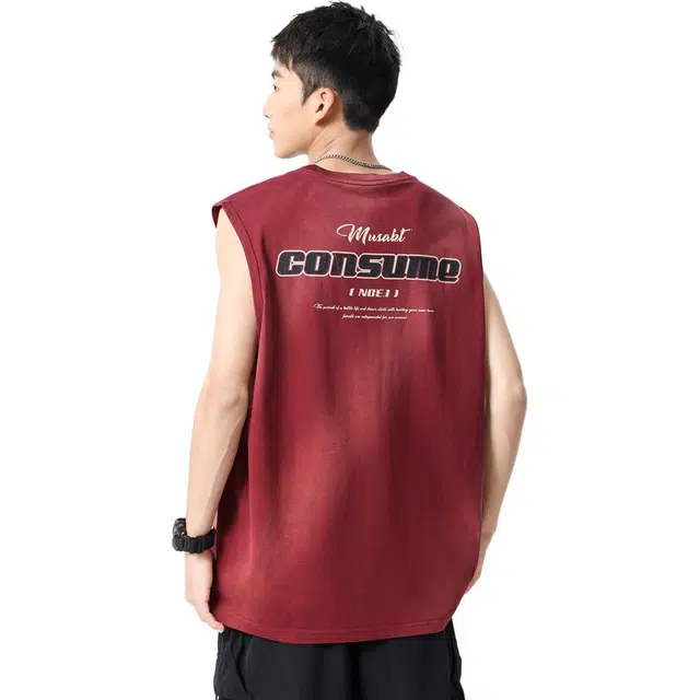 米素力 健身运动坎肩英文圆领背心 男款