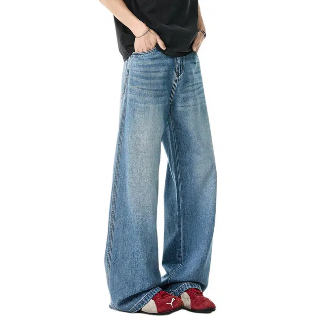 米素力 天丝微喇叭高级感宽松中腰长裤牛仔裤 男款