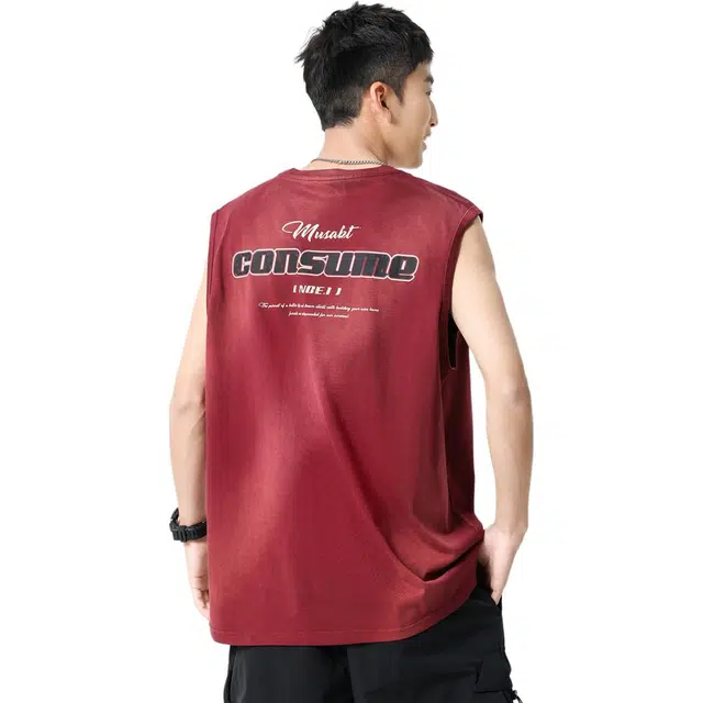 米素力 健身运动坎肩英文圆领背心 男款