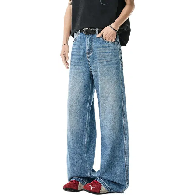 米素力 天丝微喇叭高级感宽松中腰长裤牛仔裤 男款