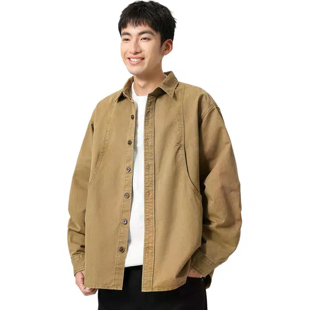 米素力 纯棉春秋款潮牌落肩袖长袖潮衬衫 男女同款