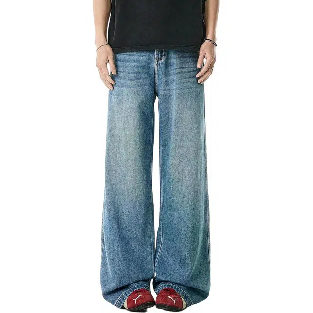 米素力 天丝微喇叭高级感宽松中腰长裤牛仔裤 男款