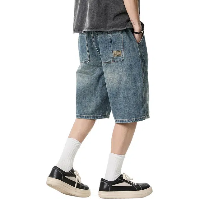米素力 高端水洗做旧渐变直筒裤中腰牛仔短裤 男款