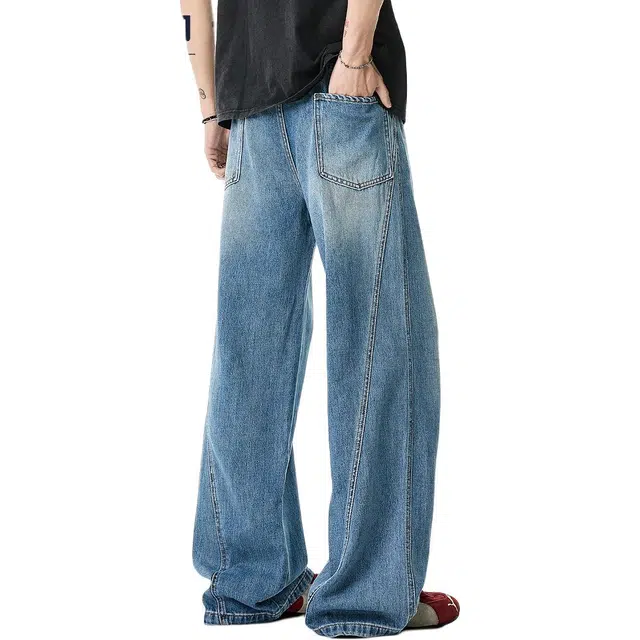 米素力 天丝微喇叭高级感宽松中腰长裤牛仔裤 男款