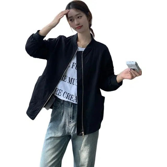 邦固依品 休闲外套女春秋款宽松显瘦长袖小个子洋气百搭短款棒球服开衫夹克 女款